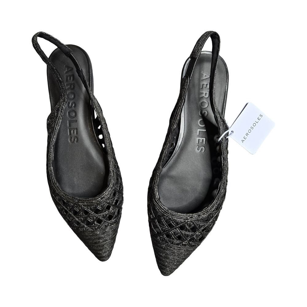 Aerosoles Black Diego Slingback Flats Size: 9.5